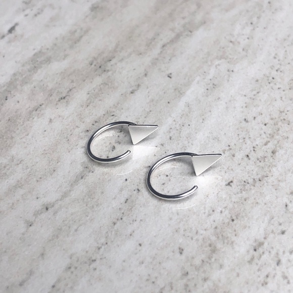 925 Sterling Silver Triangle Ear Hugger Earrings - Picture 3 of 16